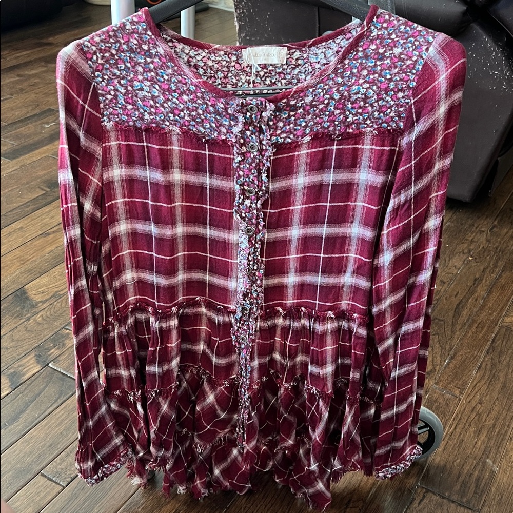 Altar'd State Burgundy long  Boho shirt Med C354